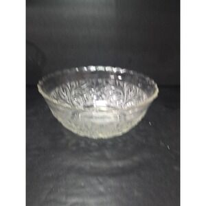 Anchor Hocking Vintage Sunflower Bowl, Clear Glass Bowl, Floral Design Glassware